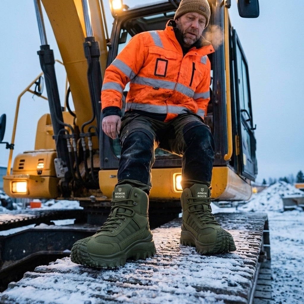 Grävmaskinist med Armor Boots i snön